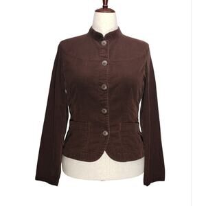 Crazy Horse Brown Corduroy Jacket Women’s M Stand Collar Button Front Y2K Style